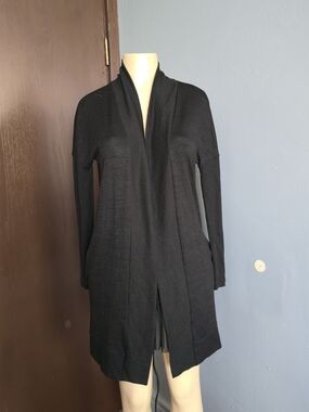 113-GAP Black Open-Front Long Cardigan